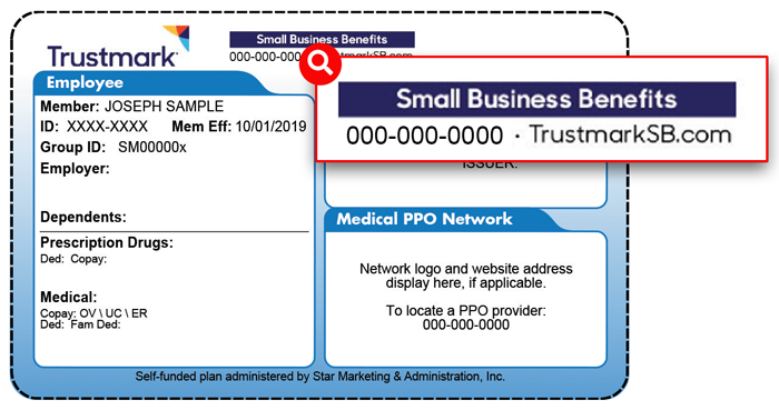 Sample Trustmark Small Business Benefits Patient ID Card